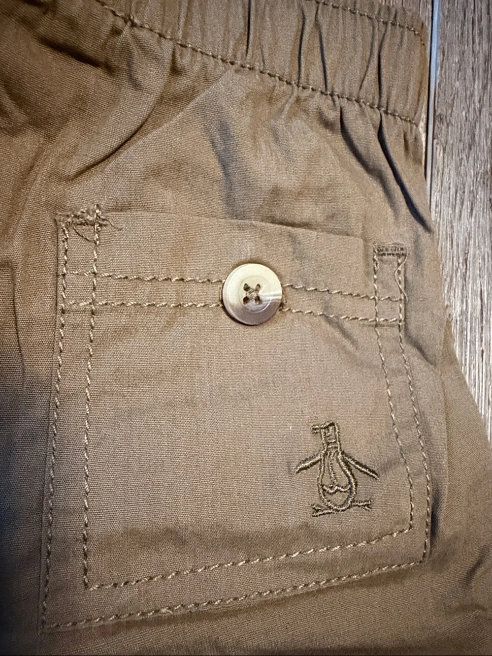 Original Penguin Boys Tan Pull-On Shorts with Navy Drawstring